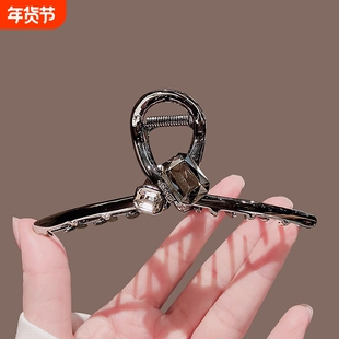 大号气质水晶抓夹女黑色鲨鱼夹简约高级感后发量多脑勺盘发夹发卡