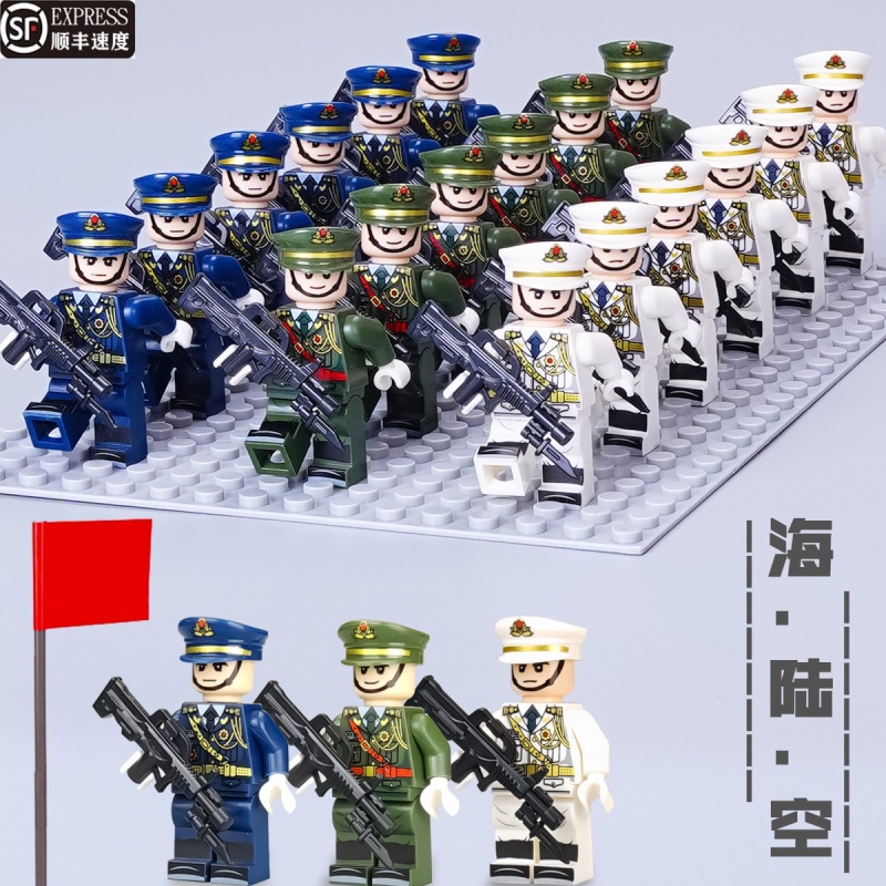 兼容乐高中国积木军事系列人仔海军陆军空军天安门士兵拼装玩具