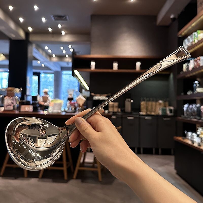 加厚高颜值家用不锈钢漏勺汤勺厨房大勺盛汤勺子加深汤匙长柄火锅