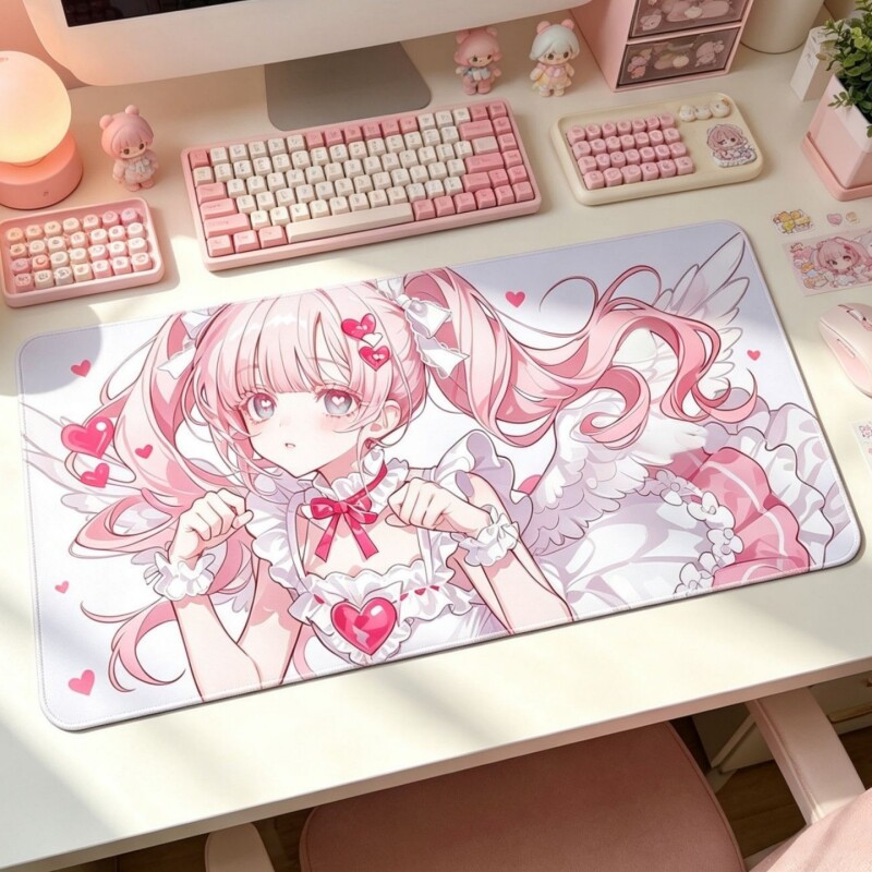 日系二次元美少女大号鼠标垫锁边防滑电竞办公书桌电脑键盘桌垫