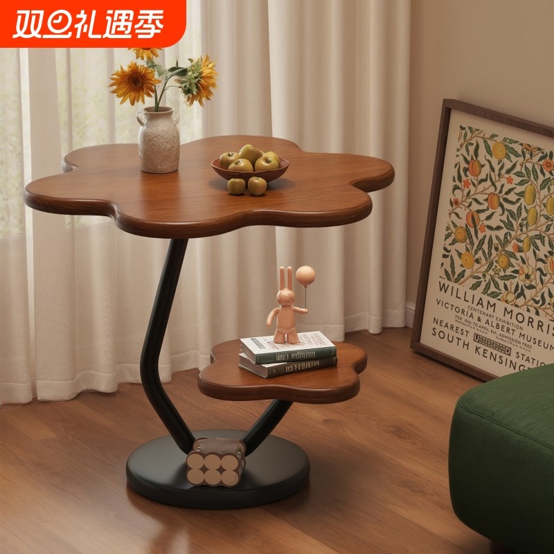 沙发边几家用客厅小茶几卧室床头柜阳台小圆桌复古风小桌子置物架