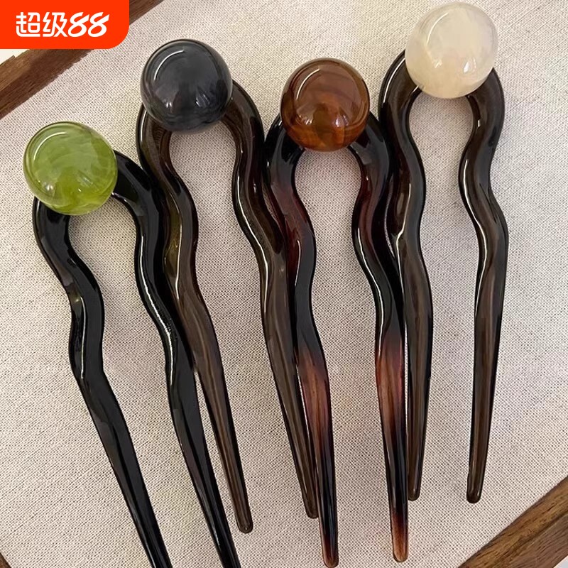 新中式u型发簪2026新款发钗簪子发夹高级感后脑勺发饰绿色白色