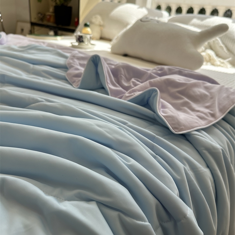 无印良品款夏凉薄被子空调被夏凉被裸睡简约纯色双拼凉感被芯蓝色