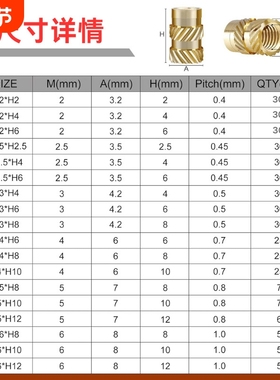 380pcs 斜纹土八热熔铜螺母嵌件 插入3D 打印汽车注塑外壳铜螺母
