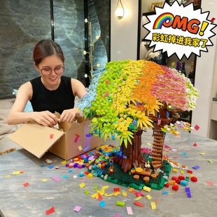 小红书同款樱花树屋兼容乐高积木3d立体拼图模型高难度拼装玩具女