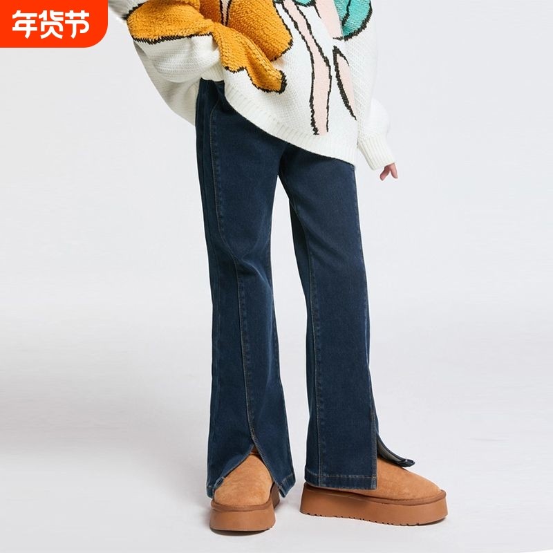 儿童韩版修身洋气微喇裤中大童一体加绒加厚牛仔裤女童秋冬季裤子,童装/婴儿装/亲子装,儿童牛仔裤,淘宝优惠券,粉丝福利购,淘宝优惠卷