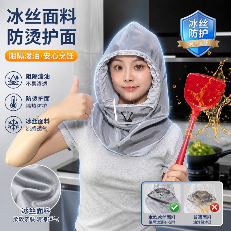 厨房帽子炒菜面罩做饭神器防油烟女款防油溅防护一体防尘全脸镜片
