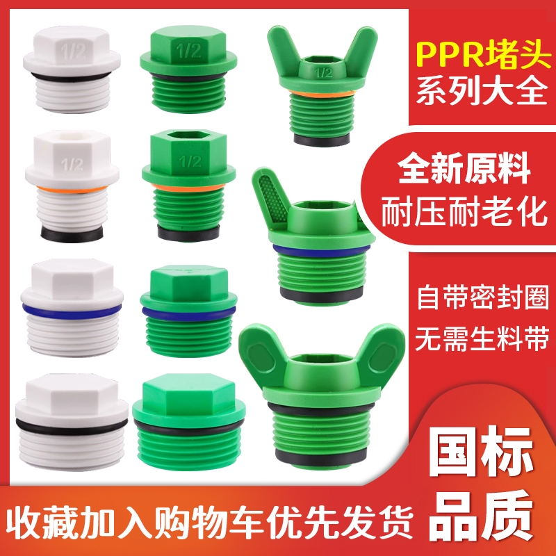PPR内丝堵头加厚带皮圈水管堵帽4分6分1寸水管堵塞试压闷头管配件
