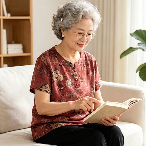 奶奶夏装女短袖上衣时尚中年T恤