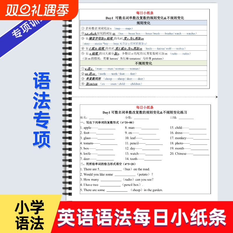 小学英语语法小纸条含答案英语语法知识归纳总结34天每日一练小纸条