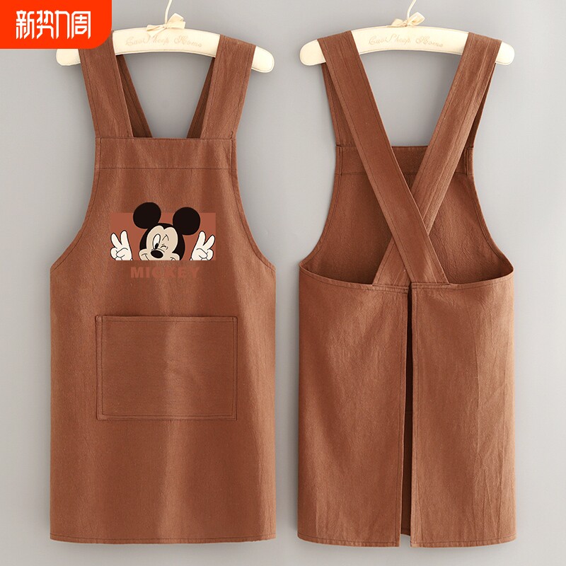 棉皱布围裙女工作服厨房家用透气防污做饭围腰女大人上班加宽耐磨