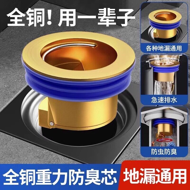 地漏全铜防臭器化妆室厕所下水道排水口通用防臭味防虫专用封闭盖