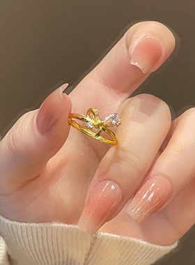中古风轻奢蝴蝶结戒指