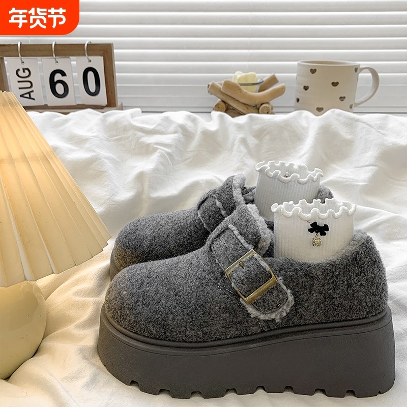 厚底增高加绒灰色勃肯鞋女2025新款冬季保暖雪地靴一脚蹬毛毛棉鞋,女鞋,勃肯鞋/软木鞋,淘宝优惠券,粉丝福利购,淘宝优惠卷