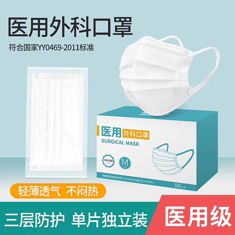医用外科口罩一次性透气防尘成人儿童含熔喷布独立包装流感防护