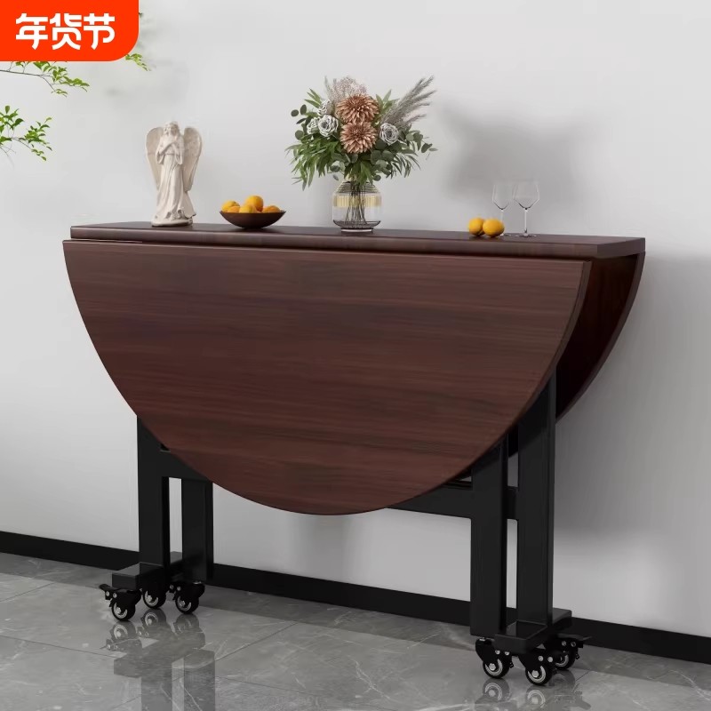 饭桌客厅12人大桌子餐桌家用实木折叠吃饭大圆桌带转盘阳台露营