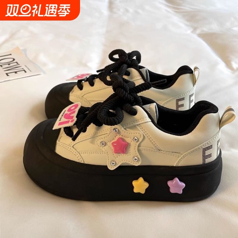 女童运动鞋2024春秋新款女孩小白鞋大头丑萌鞋儿童星星休闲板鞋潮