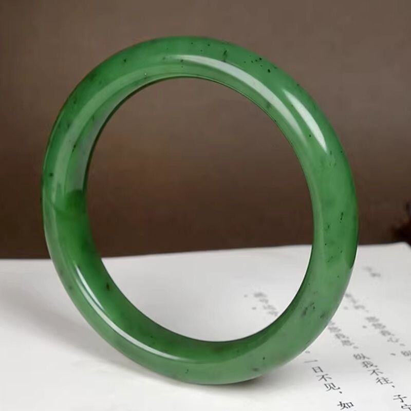 正品新疆和田碧玉手镯俄料老坑镯子送妈妈女友礼物国风手饰带证书