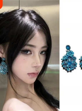 独特绝美蓝色流苏耳环2026新款高级感花朵多巴胺夸张耳钉爆款女饰
