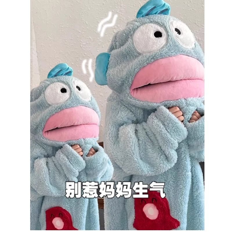 小丑鱼连体睡衣秋冬珊瑚绒加厚保暖搞怪卡通睡袍男女孩儿童家居服
