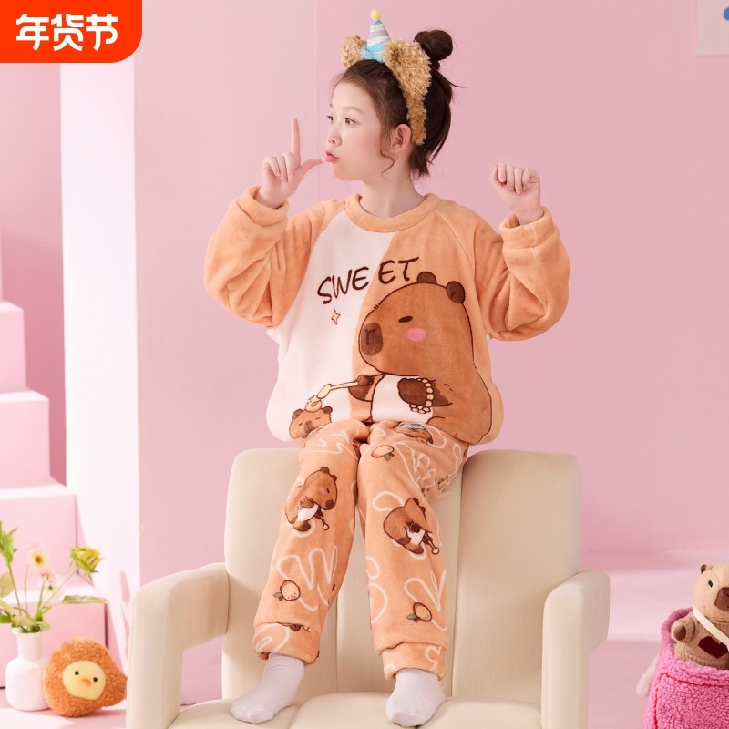 儿童珊瑚绒睡衣秋冬季小男孩法兰绒女童中大童家居服宝宝保暖套装,童装/婴儿装/亲子装,家居服套装,淘宝优惠券,粉丝福利购,淘宝优惠卷