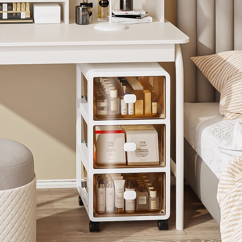 面膜收纳盒带轮可移动护肤品收纳柜桌下面透明抽屉式置物架桌上
