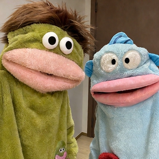 正版丑鱼儿童连体睡衣冬季珊瑚绒加厚保暖亲子搞怪抽象大嘴怪睡袍