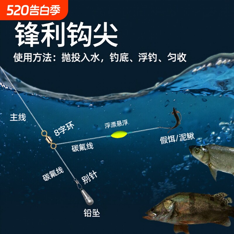 风筝泥鳅钓组钩挂假饵单线单钩钓组路亚专克翘嘴鳜鱼手工精绑