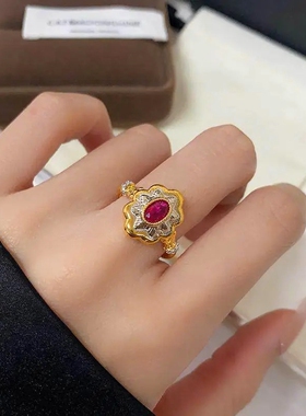中古风复古18K金色拉丝戒指