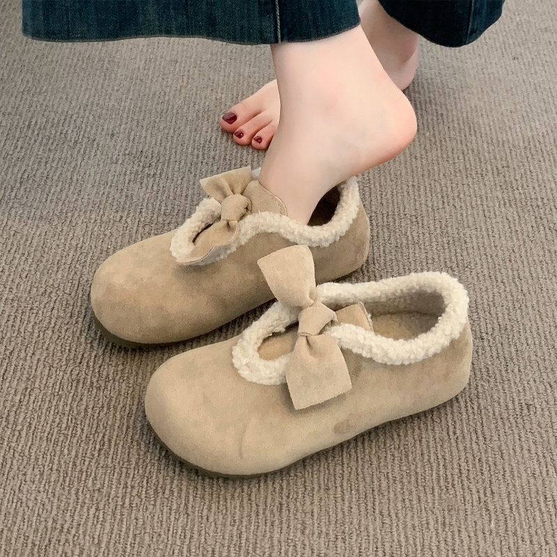 加绒勃肯鞋女2025新款爆款秋冬季一脚蹬毛毛鞋子孕妇博肯棉鞋白色
