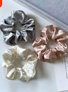 水钻缎面大肠发圈女高级感丝光扎发头绳轻奢发饰白色气质灰色节日