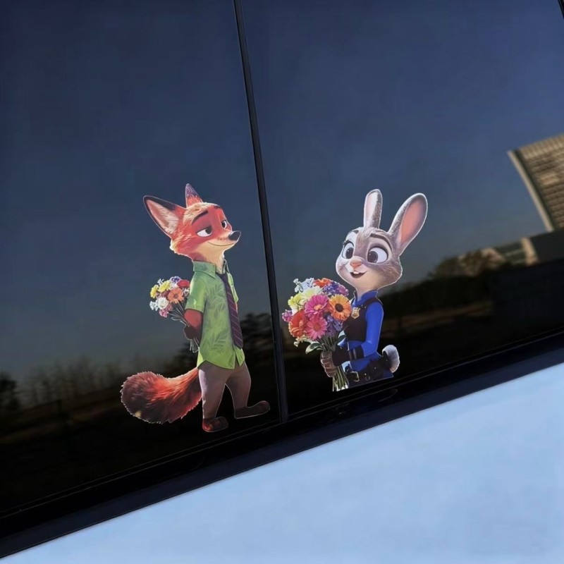 卡通狐狸兔子汽车车身车窗玻璃装饰贴纸卡通可爱摩托车电瓶车贴纸