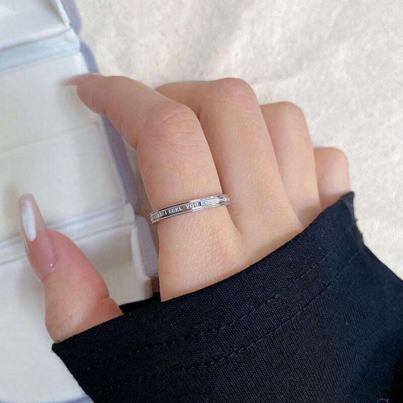 SIMPLE ENGLISH LETTER RING WOMENS AND MENS TRENDY TEMPERAMENT TITANIUM STEEL INDEX FINGER DOES NOT FADE FINGER RING STEEL PLAIN RING