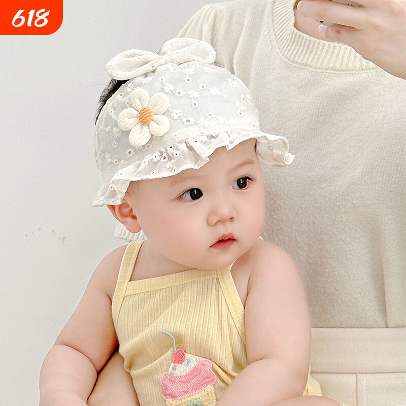 婴儿帽子夏季薄款女宝宝护囟门小月龄卤门帽纯棉新生儿女婴儿发带