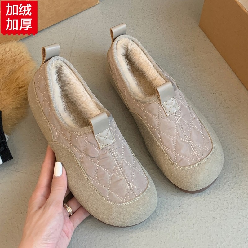 冬季正宗老北京棉鞋女牛筋底加绒布鞋防水防滑一脚蹬中老年妈妈鞋