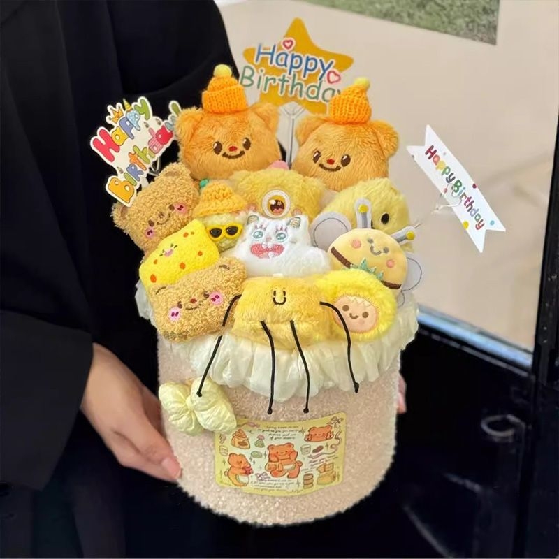 黄油小熊可爱卡通玩偶抱抱桶花束手捧花生日礼物送女生闺蜜高考