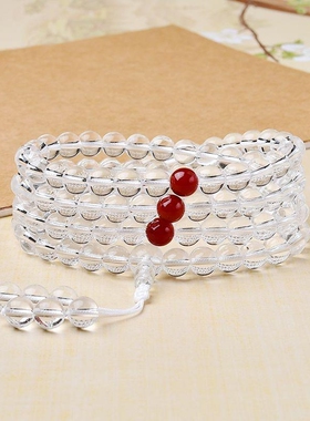 厂家白水晶手链108颗白水晶佛珠念珠手串多圈108粒白水晶手串