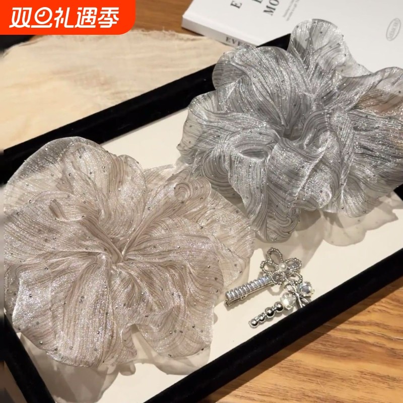 发圈2025爆款洋气云朵泡泡纱满天星烫钻猪大肠发圈头绳气质头饰