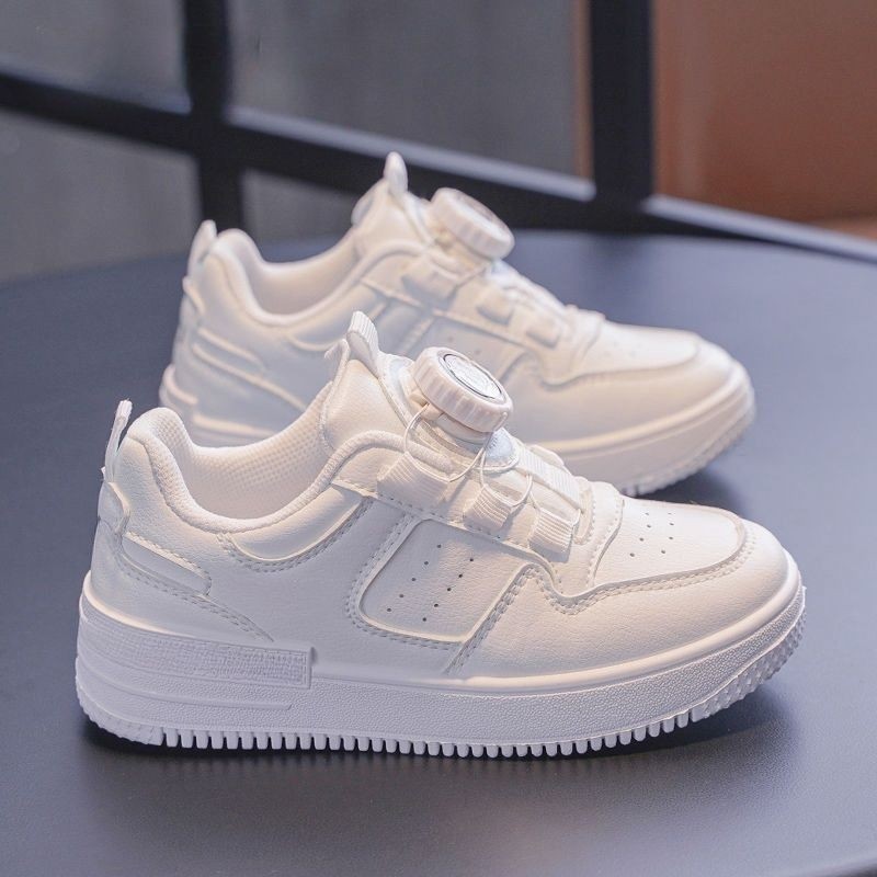 童鞋儿童小白鞋男童鞋子2024春秋季学生女童白色旋钮运动板鞋纽扣