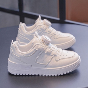 童鞋儿童小白鞋男童鞋子2024春秋季学生女童白色旋钮运动板鞋纽扣