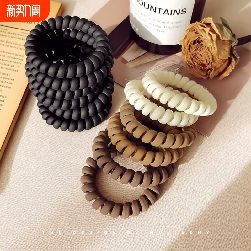 简约耐用电话线发圈磨砂发绳高弹力皮筋女扎头头饰秋冬不伤发头绳