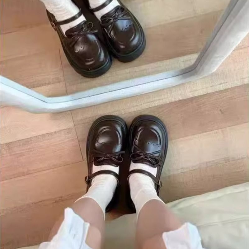 新款蝴蝶结玛丽珍小皮鞋女可爱圆头厚底大头鞋学院风百搭日系jk鞋