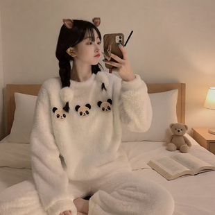 歪头熊同款睡衣女秋冬季珊瑚绒加厚大码外贸122黑色米奇美乐蒂