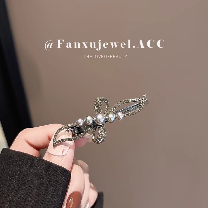 高级感水钻珍珠发夹女新款刘海侧边夹前额碎发夹子新中式发卡头饰