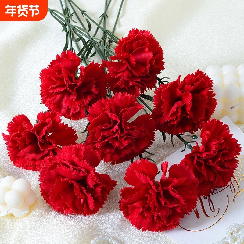 绒布单头康乃馨仿真花家居装饰假花摆件母亲教师节礼物品绢花红色
