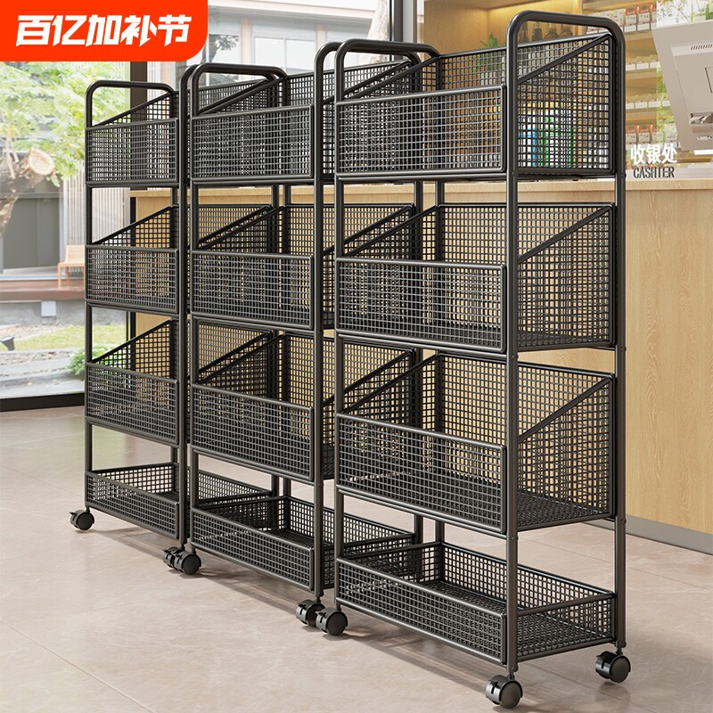 超市零食饮料货架便利店收银台置物架落地大容量斜口开放式放置架