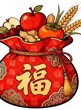 五谷丰登福字招财丰收喜庆贴画