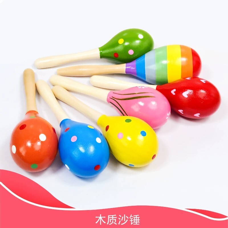婴儿木质沙锤摇铃医院同款红色沙蛋木制儿童幼儿园音乐小学生沙球
