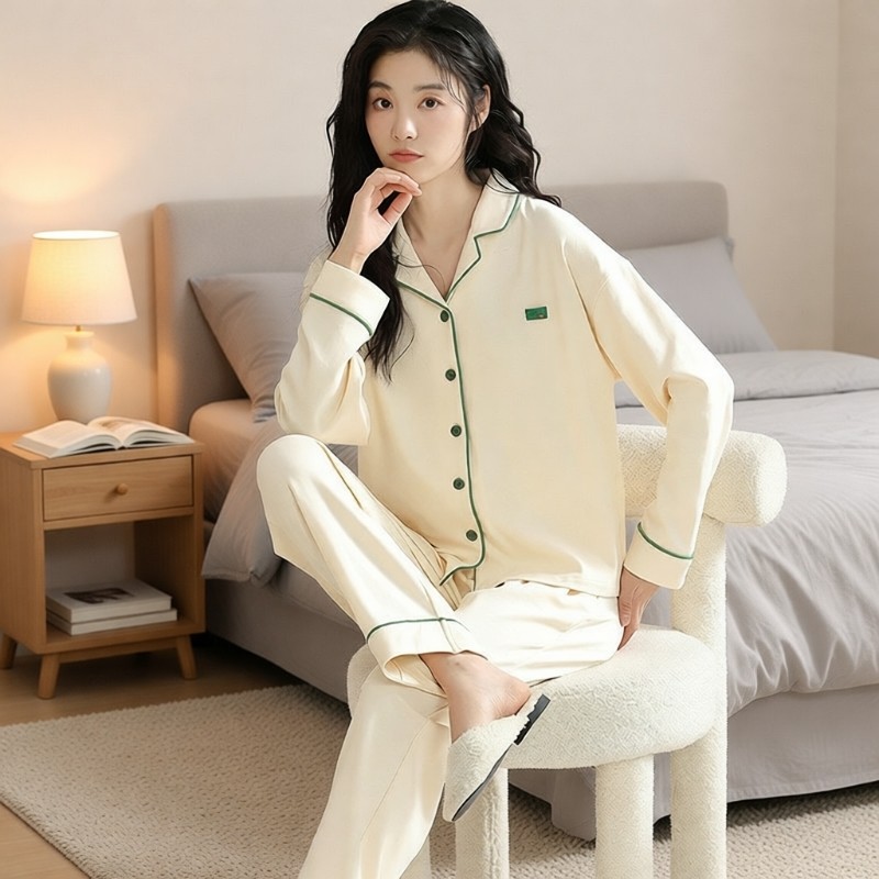 睡衣女士款2025新款春秋款纯棉夏季薄宽松长袖裤家居服套装可外穿