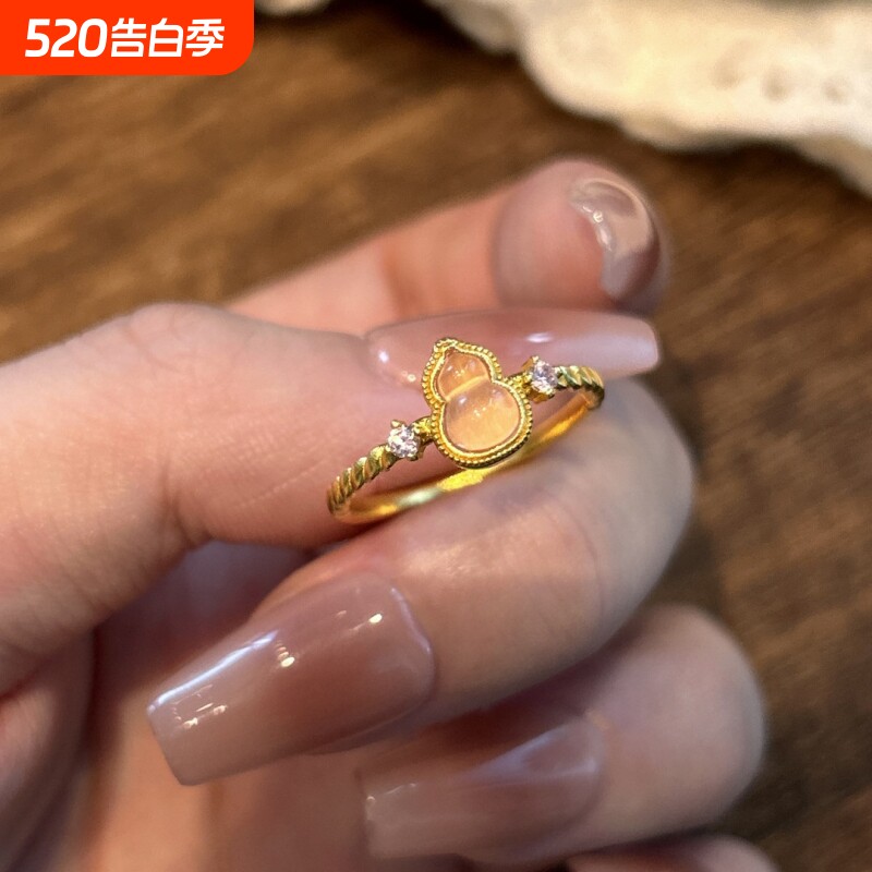 新中式精致复古葫芦戒指女时尚轻奢镶嵌锆石高级感开口可调节指环